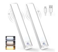 TECKNET Under Cabinet Kitchen Lights, 70 LED Super Bright, 3 Color Stepless Dimming Motion Sensor Lights Indoor, Rechargeable USB-C 1800mAh Cupboard Light, Stick on Lights for Cupboard&Kitchen-2 Pack