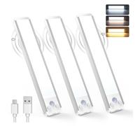 TECKNET Under Cabinet Kitchen Lights, 70 LED Super Bright, 3 Color Stepless Dimming Motion Sensor Lights Indoor, Rechargeable USB-C 1800mAh Cupboard