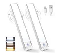 TECKNET Under Cabinet Kitchen Lights, 70 LED Super Bright, 3 Color Stepless Dimming Motion Sensor Lights Indoor, Rechargeable USB-C 1800mAh Cupboard