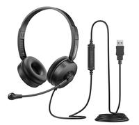TECKNET USB Headset with Microphone On-Ear Design, PC Headset 2.0 m Cable, In-line Volume & Mute Control, USB-A Plug & Play Wired Headsets with Micro