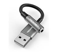 TECKNET USB to 3.5mm Jack Audio Adapter, USB Sound Card, External Stereo Sound Adapter Aluminum with 3.5mm Speaker/Headphone and Microphone Jacks For Windows and Mac PC Laptop Desktops and more,Grey