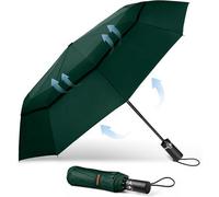 Tecknet Windproof Auto Umbrella: Strong, Compact Travel Design With 10 Ribs. Large, Wind-Resistant & Lightweight In Green.