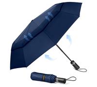 TECKNET Windproof Automatic Umbrella - Strong Compact Travel Umbrella With 10 Ribs, Large Wind Resistant, Folding Lightweight for Golf and Rain, Blue
