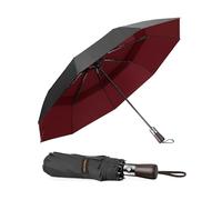 TECKNET Windproof Umbrella - Compact Folding Travel with Automatic Open/Close, Wind Resistant, Strong and Portable Umbrella for Rain with Wood Handle and Vented Double Canopy - Men and Women