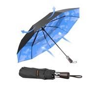 TECKNET Windproof Umbrella - Compact Folding Travel with Automatic Open/Close, Wind Resistant, Strong and Portable Umbrella for Rain with Wood Handle and Vented Double Canopy - Men and Women