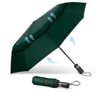 TECKNET Windproof Umbrella - Strong Compact Travel Automatic, Large Wind Resistant with 10 Ribs, Folding Lightweight Golf Automatic for Rain, Green