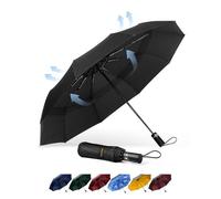 TECKNET Windproof Umbrella, Strong Compact Travel Automatic Umbrellas, Large Wind Resistant Umbrella with 10 Ribs, Folding Lightweight Golf Automatic Umbrella for Rain - Men, Black