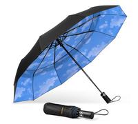 TECKNET Windproof Umbrella, Strong Compact Travel Automatic Umbrellas, Large Wind Resistant Umbrella with 10 Ribs, Folding Lightweight Golf Automatic Umbrella for Rain - Men, Sky