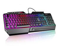 TECKNET Wired Gaming Keyboard, 26-Key Anti-Ghosting RGB Keyboard, Ergonomic Design with Phone Holder & Wrist Rest, Dedicated Shortcut Keys & Spill-Resistant Backlit Keyboards for PC/PS5/Xbox