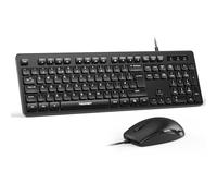 TECKNET Wired Keyboard and Mouse Set, Full-Size, UK QWERTY Layout, Black