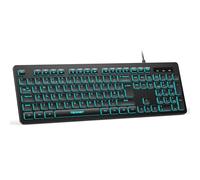 TECKNET Wired USB Keyboard, Full-Size, QWERTY UK Layout, Backlit 7-Colors