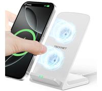 TECKNET Wireless Charger, Phone Charger Qi Certified with 2 Charging Coils | 15W Fast Charger Stand Compatible with iPhone17/16/15/14/13/12 Series, Samsung S23 S22 Series, other Qi-Enabled Phones, White