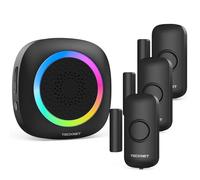 TECKNET Wireless Door Open Sensor Alarm Chime, 1000ft Operating Range 60 Chimes Volume with Mute Mode RGB Indicators 1 Plug-in Receiver and 3 Magnetic Door Alarm Sensor for Home Store Security-Black