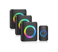 TECKNET Wireless Doorbell 3 Receivers, Door Chime Kit with RGB Light, 400 M/1300 ft Wireless Range, IP65 Waterproof Door bell, 60 Chimes & 5 Level Volume Plug in Receiver for Home, School,Office,Black