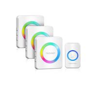 TECKNET Wireless Doorbell 3 Receivers, Door Chime Kit with RGB Light, 400M/1300ft Wireless Range, IP65 Waterproof Door bell, 60 Chimes & 5 Level Volume Plug in Receiver for Home, School, Office, White
