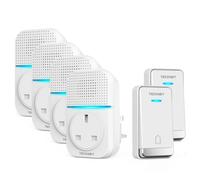 TECKNET Wireless Doorbell, 4 Receivers 2 Transmitters, Self-Powered No Battery, Plug-in Door Bells with 1312ft Long Range, IP65 Waterproof, 60 Chimes, 5 Volume Levels, LED Flash, White