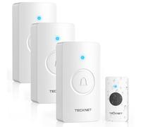 TECKNET Wireless Doorbell Battery with 3 Receivers, 4.5 Year Battery Life Cordless Door Chime Kit, 1312 ft Long Range, IP65 Waterproof Door Bell, 60 Melodies & 5-Level Volume, LED Flash, No Plug