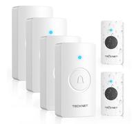 TECKNET Wireless Doorbell Battery with 2 Push Buttons & 4 Receivers, 400M/1312 ft Long Range Door Chime Kit, IP67 Waterproof Door Bell, 4.5-Year Battery Life, 60 Chimes & 5-Level Volume, LED Flash