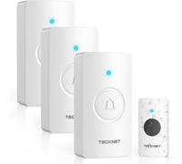 TECKNET Wireless Doorbell Battery with 3 Receivers, 4.5 Year Battery Life Cordl