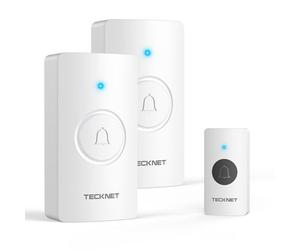 TECKNET Wireless Doorbell, Door Bells Wireless IP65 Waterproof Battery Operated Cordless Door Chime Kit up to 1300ft Long Range with 60 Melodies & 5-Level Volume, LED Flash, 4.5 Year Battery Life