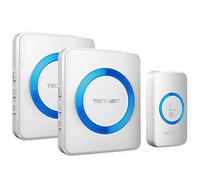 TECKNET Wireless Doorbell, Doorbell IP65 Waterproof Twin Wall Plug-in Cordless Door Chime Kit with 400m Range, 60 Chimes, 120dB Lound 5-Level Volume & Blue Light, Plug in Door Entry Bell