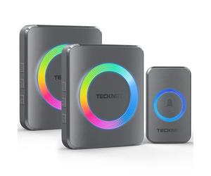 TECKNET Wireless Doorbell, Doorbell IP65 Waterproof Twin Wall Plug-in Cordless Door Chime Kit with 600m Range, 60 Chimes, 120dB Loud 5-Level Volume & RGB Light, Plug in Door Entry Bell