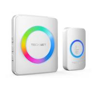 TECKNET Wireless Doorbell, IP65 Waterproof Wall Plug-in Cordless Door Chime Kit with 1300feet / 400m Range, 60 Chimes, 5-Level Volume & RGB Light, Best for Plug in Door Entry Bell