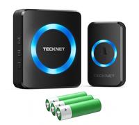 TECKNET Wireless Doorbell, IP66 Battery Operated Cordless Door Bell | Portable Doorbell with Blue Indicator Light, 1312ft/400m Range, 60 Selectable Chimes & Adjustable 5-Level Volume, Black