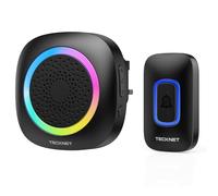 TECKNET Wireless Doorbell, Plug in Doorbell with RGB Light, IP66 Waterproof Portable Cordless Battery Powered Door Chime Kit, 400M Wireless Range, 60 Chimes & 5 Level Volume (Black)