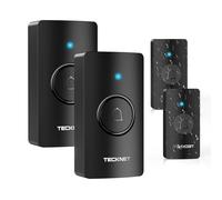 TECKNET Wireless Doorbell, IP67 Waterproof Battery Operated Door Bell Set with 2 Receivers and 2 Push Buttons at 1,312 ft Range, 5-Level Volume, 60 Ringtones, LED Light and Memory Function for Home