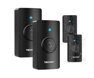 TECKNET Wireless Doorbell, IP67 Waterproof Battery Operated Door Bell Set with 2 Receivers and 2 Push Buttons at 1,312 ft Range, 5-Level Volume, 60 Ringtones, LED Light and Memory Function for Home
