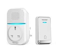 TECKNET Wireless Doorbell, No Battery Required Self-Powered Door Bell Plug in Waterproof IP65 Cordless Doorbell Chime Kits at 1300ft Range with 60 Chimes, 5-Level Volume with LED Light