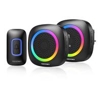 TECKNET Wireless Doorbell, Plug in Door Bells Wireless Cordless with 2 Receivers, IP66 Waterproof Wireless Door Chime Kit with RGB Light, 400M Wireless Range, 60 Chimes, 5 Volume Level (Black)