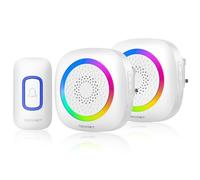 TECKNET Wireless Doorbell, Plug in Door Bells Wireless Cordless with 2 Receivers, IP66 Waterproof Wireless Door Chime Kit with RGB Light, 400M Wireless Range, 60 Chimes, 5 Volume Level (White)