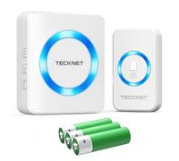 TECKNET Wireless Doorbell, Portable Battery Doorbell with Blue Light, IP66 Waterproof Door Bells Wireless Cordless with 1000ft / 300m Range, 60 Chimes & 4-Level Volume, Ideal for Home Office (White)