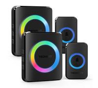 TECKNET Wireless Doorbell with 2 Push Buttons 2 Receivers, Black | IP65 Waterproof, Plug-in Receiver, RGB Flash, 400M/1300ft Long Range, 60 Chimes & 5 Adjustable Volume Levels, Easy to Install