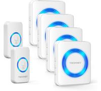 TECKNET Wireless Doorbell with 2 Push Buttons & 4 Receivers, 400M/1300ft Long R