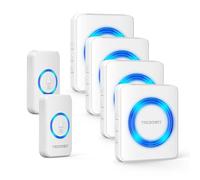TECKNET Wireless Doorbell with 2 Push Buttons & 4 Receivers, 400M/1300ft Long Range Door Chime Kit, IP65 Waterproof Door Bells, 60 Chimes, 5 Volume Levels, Memory Function, for Home, School, Office