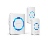 TECKNET Wireless Doorbell with 2 Push Buttons, Cordless IP65 Waterproof Door Bells Chime Kit, 600M/1,968ft Ultra Long Range, 60 Chimes,LED Flash,5 Level Volume Plug in Receiver for Home/School - White