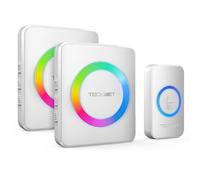 TECKNET Wireless Doorbell, Doorbell IP65 Waterproof Twin Wall Plug-in Cordless Door Chime Kit with 400m Range, 60 Chimes, 120dB Lound 5-Level Volume & RGB Light, Plug in Door Entry Bell
