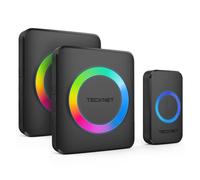 TECKNET Wireless Doorbell, Doorbell IP65 Waterproof Twin Wall Plug-in Cordless Door Chime Kit with 400m Range, 60 Chimes, 120dB Lound 5-Level Volume & RGB Light, Plug in Door Entry Bell