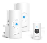 TECKNET Wireless Doorbell with 2 Receivers, IP65 Waterproof Portable Door Bells Wireless Cordless Operating at The Range of 1300ft/400M, 60 Chimes, 5 Level Volumes, Plug in Door Bell for Home, White