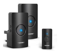 TECKNET Wireless Doorbell with 2 Receivers, IP65 Waterproof Portable Door Bells Wireless Cordless Operating at The Range of 1300ft/400M, 60 Chimes, 5 Level Volumes, Plug in Door Bell for Home, Black