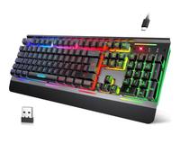 TECKNET Wireless Gaming Keyboard, 2.4G & Wired, RGB Backlit, Black