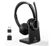TECKNET Wireless Headset, Bluetooth Headset with AI Noise Cancelling Microphone, USB Dongle &Charging Dock Included,Headsets with Microphone Suitable