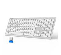 TECKNET Wireless Keyboard, Rechargeable 2.4GHz USB Bluetooth Keyboard for 4 Multi Devices, Ultra Slim Full Size UK Layout Keyboards for Computer, Laptop, Tablet, Desktop, Phone (Silver White)