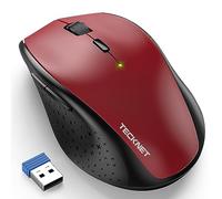 TECKNET Wireless Mouse, 3200 DPI Optical 2.4G Mouse with 6 Adjustable Levels, Cordless USB Ergonomic Mouse with Long Battery Life of 30 Months, Silent Mouse for PC,Laptop,Office Home Work (Black-Red)