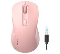 TECKNET Wireless Mouse, Silent Bluetooth Mouse for Laptop (Tri-Mode: BT 5.0/3.0+2.4G), Rechargeable 4800DPI PC Computer Mice with 6 Adjustable Levels for Windows, MacOS, Linux, ChromeOS,Pink