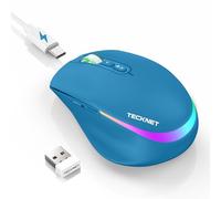TECKNET Wireless Mouse with Jiggler, 4800 DPI Rechargeable Ergonomic Mouse, 6 DPI Settings & LED Lighting, 2.4G USB Wireless Mouse, Quiet Wireless Mouse for Laptop PC Computer Windows, Blue