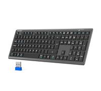 TECKNET Wireless Rechargeable Keyboard, 2.4GHz & Bluetooth Multi-Device, Ultra-Slim Full-Size UK Layout for PC, Laptop, Tablet & Phone (Grey Black)